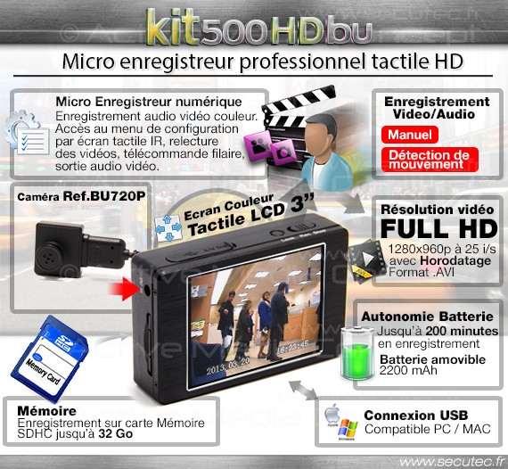 Kit micro caméra enregistreur professionnel HD description