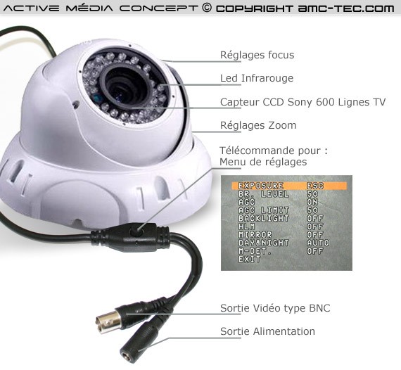 Dome anti shock and infrared color Sony Super HAD CCD 650 Lines 